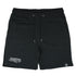 schwarze Techno Shorts und kurze Hose mit Decay Motiv flach von vorne, weißer Hintergrund